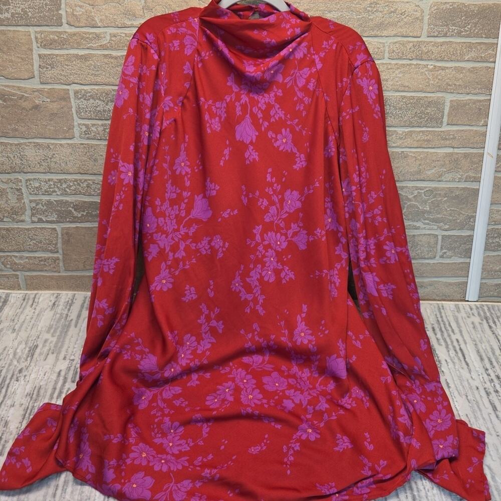 Free People Red And Purple Floral Mini Dress Women’s Sz L - Picture 4 of 9